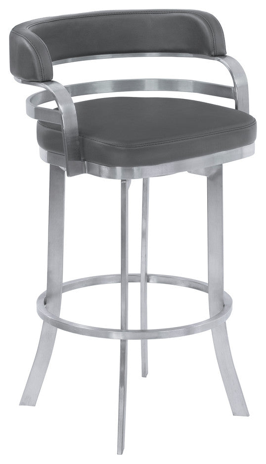 38" Gray Brushed Stainless Steel Bar Height Swivel Full Back Bar Chair