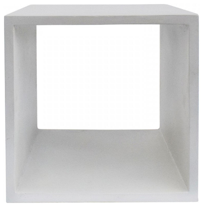 Minimalist White Concrete Open Cube End or Side Table
