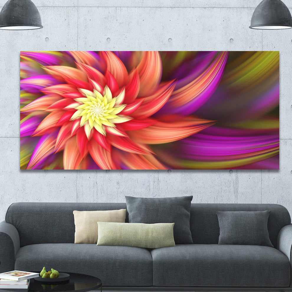 Large Red Purple Alien Flower, Large Floral Canvas Art Print, 60"x28"
