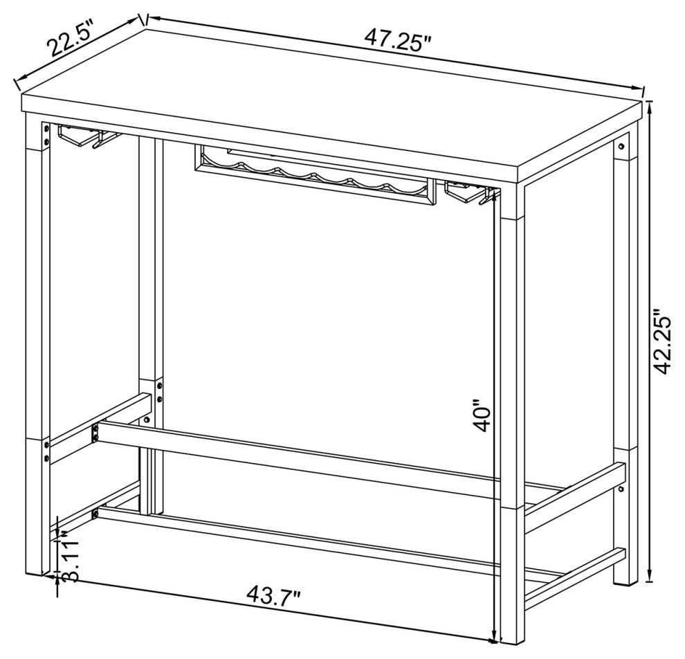 Rectangular Pub Height Bar Table With Storage, High Gloss White and Silver