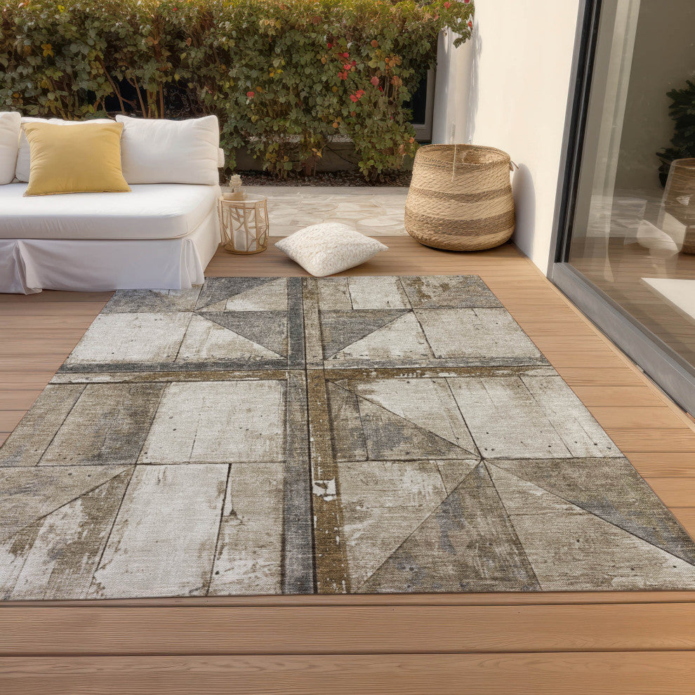 Machine Washable Indoor/Outdoor Chantille ACN1876 Beige 5' x 7'6" Rug
