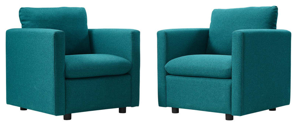 Armchair Accent Chair, Set of 2, Fabric, Teal Blue, Modern, Lounge Hospitality