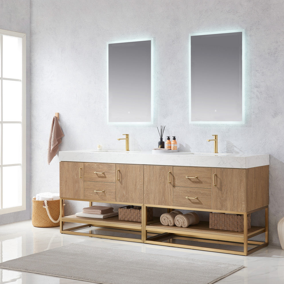 Alistair Vanity, North American Oak With Countertop, 84", With Mirror