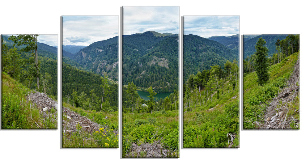 Green Mountains Panorama, Landscape Canvas Art Print, 60"x32", 5 Panels