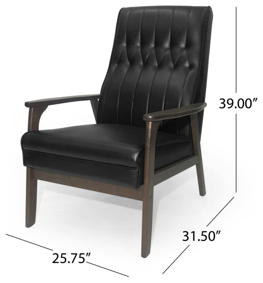 Katharine Mid Century Modern Upholstered Accent Chair, Matte Black and Walnut