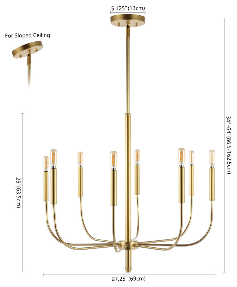 Amoros 27.25" 8-Light Modern Mid-Century Iron LED Chandelier, Gold Painting
