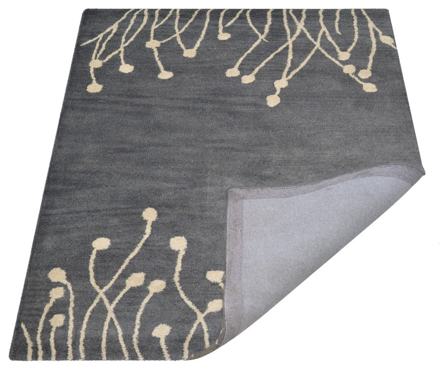 HAND TUFTED WOOL ECO-FRIENDLY AREA RUGS, Gray White Color, Floral Design