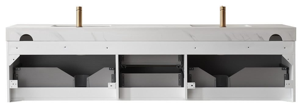 Alicante Vanity With Stone Countertop, Elegant Grey, 84", No Mirror