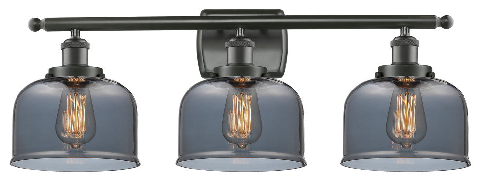 Large Bell 3-Light Bath Vanity-Light, Oil Rubbed Bronze, Plated Smoke
