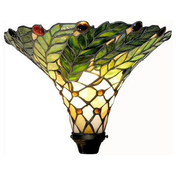 Tiffany-Style Green Leaf Torchiere Lamp