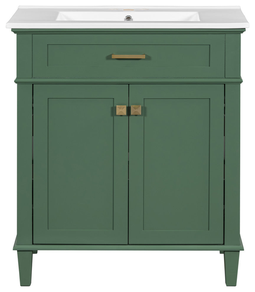 30 Inch Bathroom Vanity with Ceramic Basin, Soft-close Door, Green