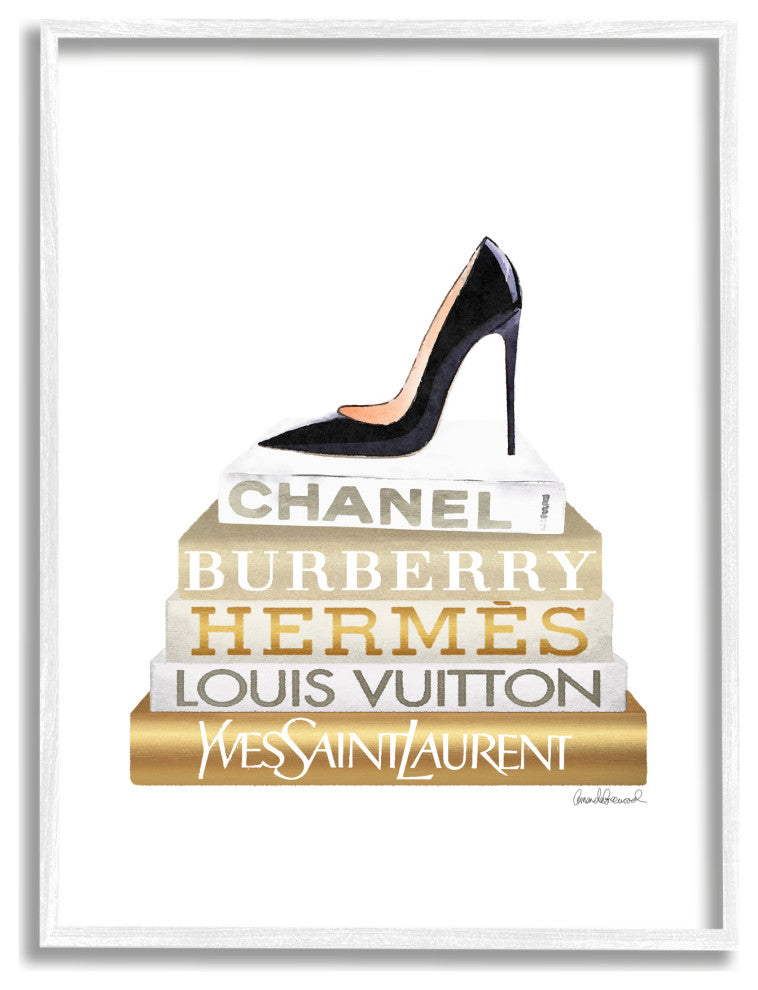 Black Heels Gold White Bookstack Glam Fashion Design, 11 x 14
