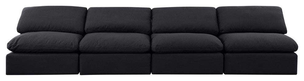 Indulge Upholstered Modular Sofa, Black, 4-Piece: 4 Armless Chair, Down Stuffed Linen Textured Fabric