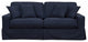 Box Cushion Slip-Covered Sofa, Stain Resistant Performance Fabric, Navy Blue