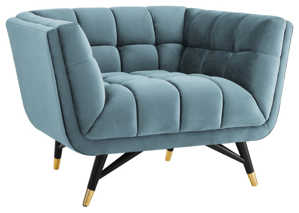 Adept Upholstered Velvet Armchair, Sea Blue