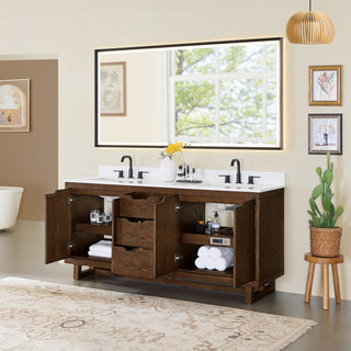Mowry Bathroom Vanity, Brown Brushed Oak, 72", With Mirror