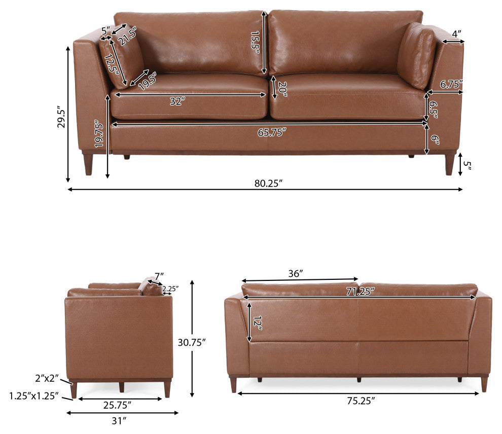 Ayers Faux Leather Upholstered 3 Seater Sofa, Cognac + Espresso