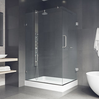 VIGO Pacifica 48"D x 36"W x 79"H Frameless Hinged Shower Enclosure, Brushed Nickel, Left Base