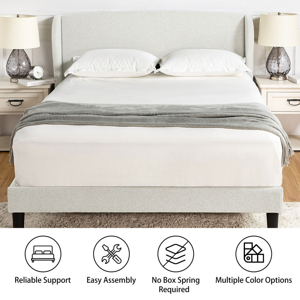 Upholstered Wingback Platform Bed, King, White
