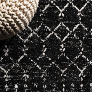 Moroccan HYPE Boho Vintage Diamond Runner Rug, Black/Ivory, 8 X 10
