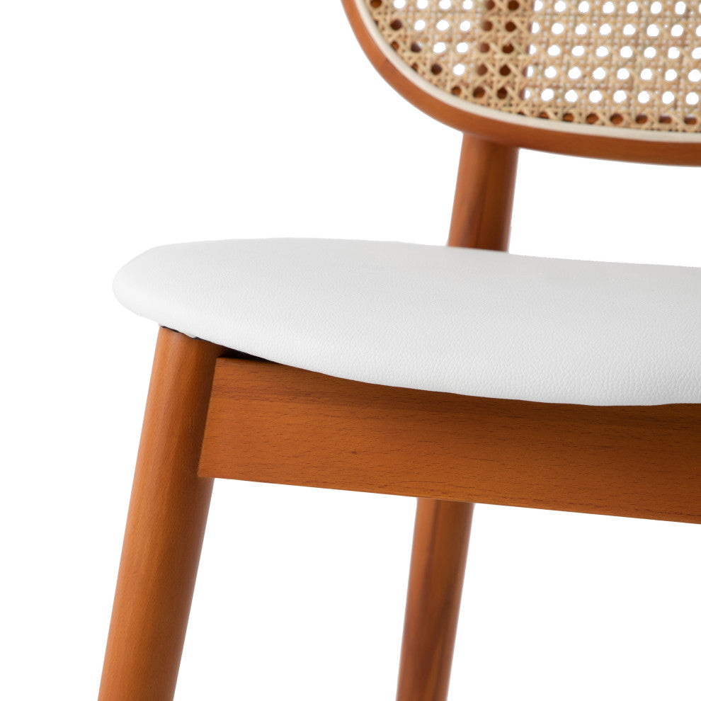 LeisureMod Holbeck Modern Dining Chair with Wood Legs and Wicker Back, White