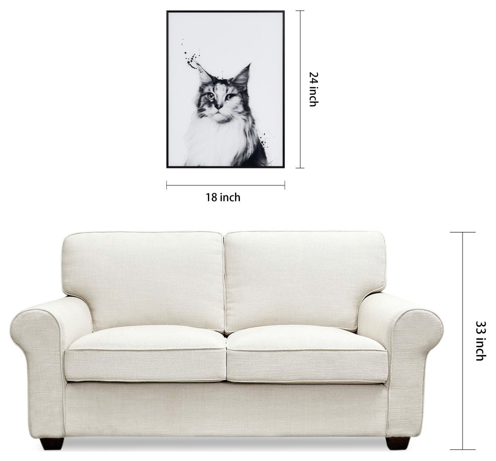 "Siberian Cat" B, W Portraits Printed Art Glass With A Black Aluminum Frame