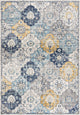 7"x10" Blue Distressed Floral Area Rug