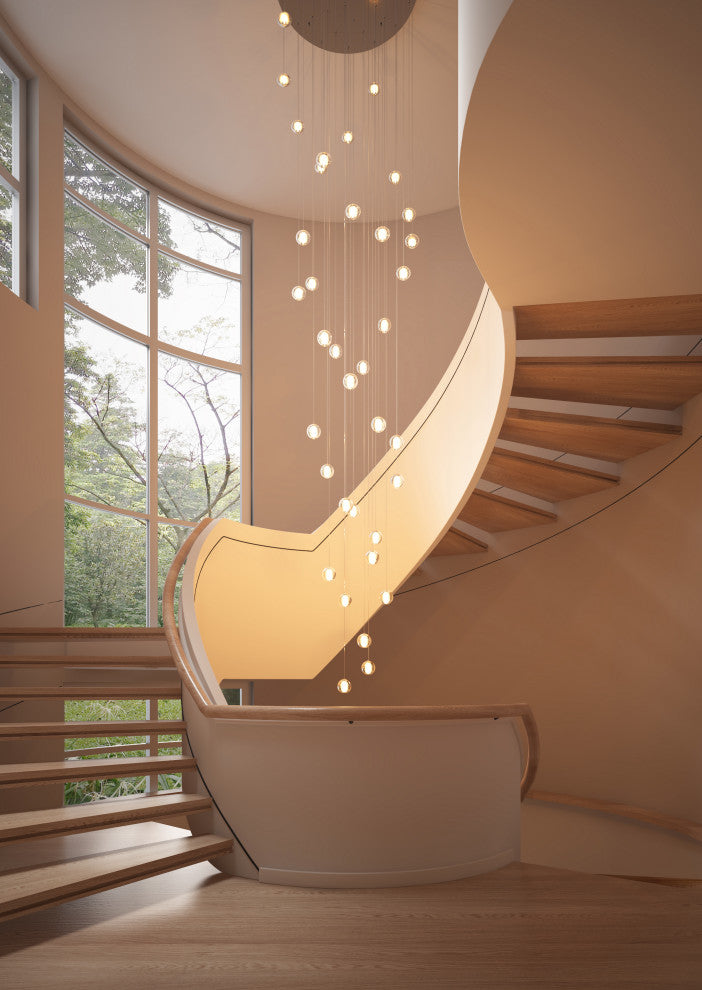 Modern Crystal Ball Long Raindrop Chandelier for Entrance Foyer Staircase, 36-Light