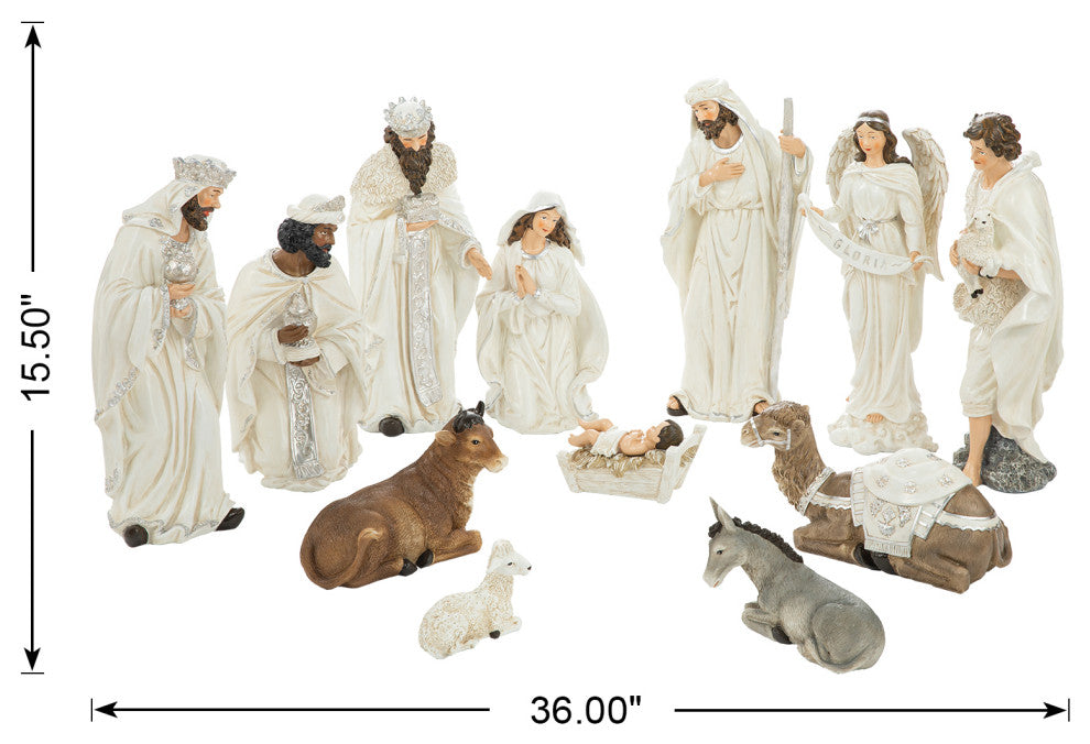 12-Piece Ivory Resin Nativity Figurine Set