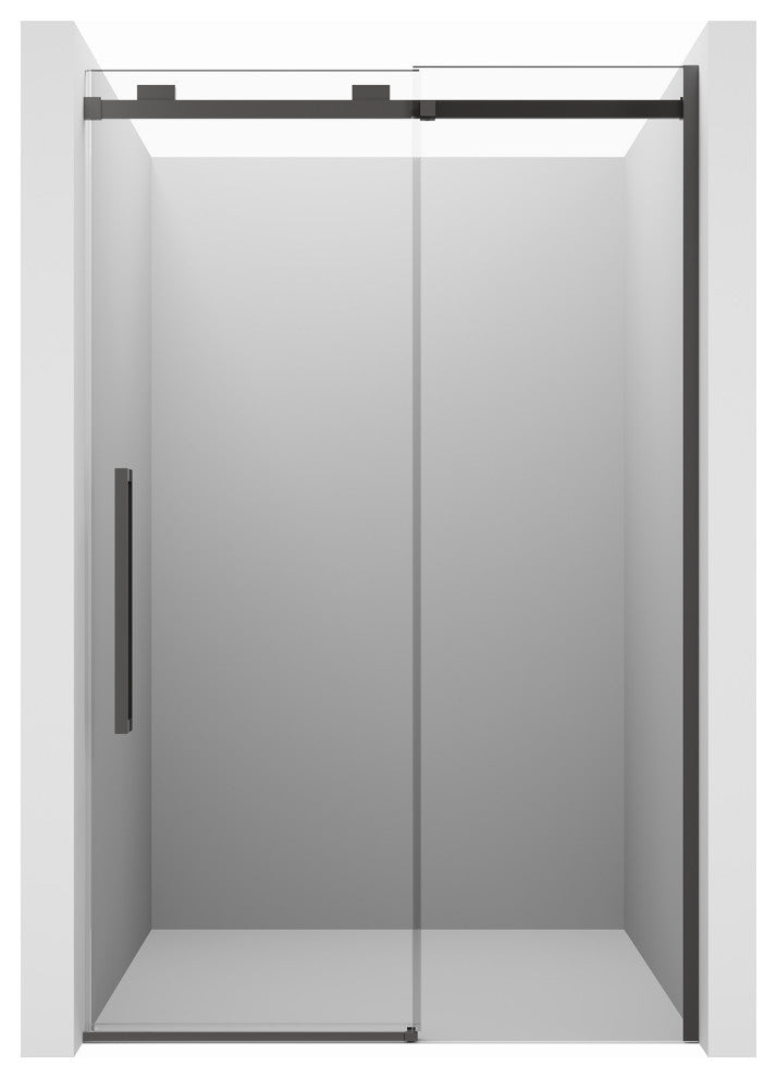48-in x 76-in Frameless Sliding Shower Door,Matte Black