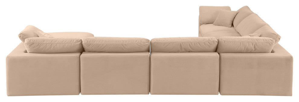 Comfy Upholstered U-Shaped Modular Sectional, Beige, 7-Piece: 3 Armless Chair, 3 Corner Chair, 1 Ottoman, Velvet