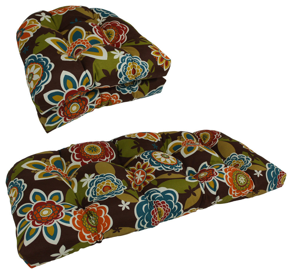 U-Shaped Spun Polyester Tufted Settee Cushion Set, Set of 3, Flynn