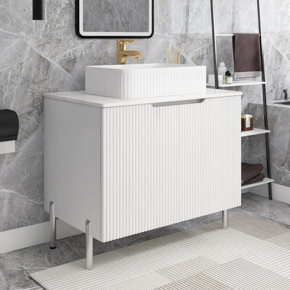 30 in. W Single Sink Freestanding Bath Vanity with Sintered Stone Top, White