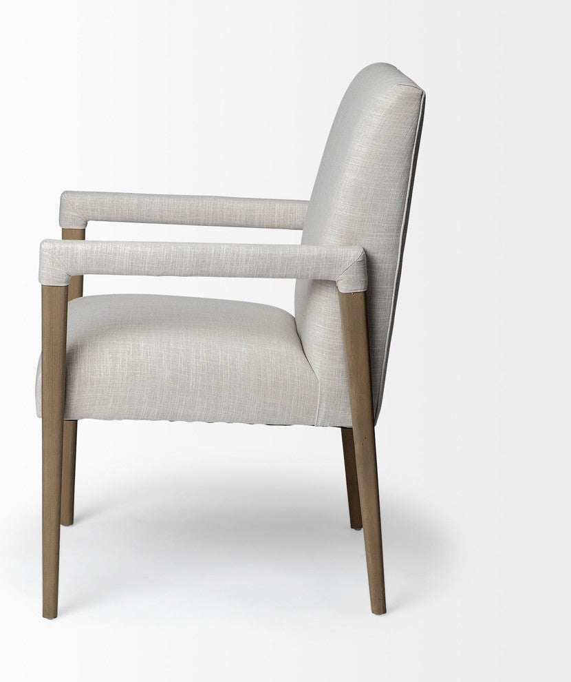 Palisades Cream Fabric Seat With Medium Brown Solid Wood Frame Dining Chair