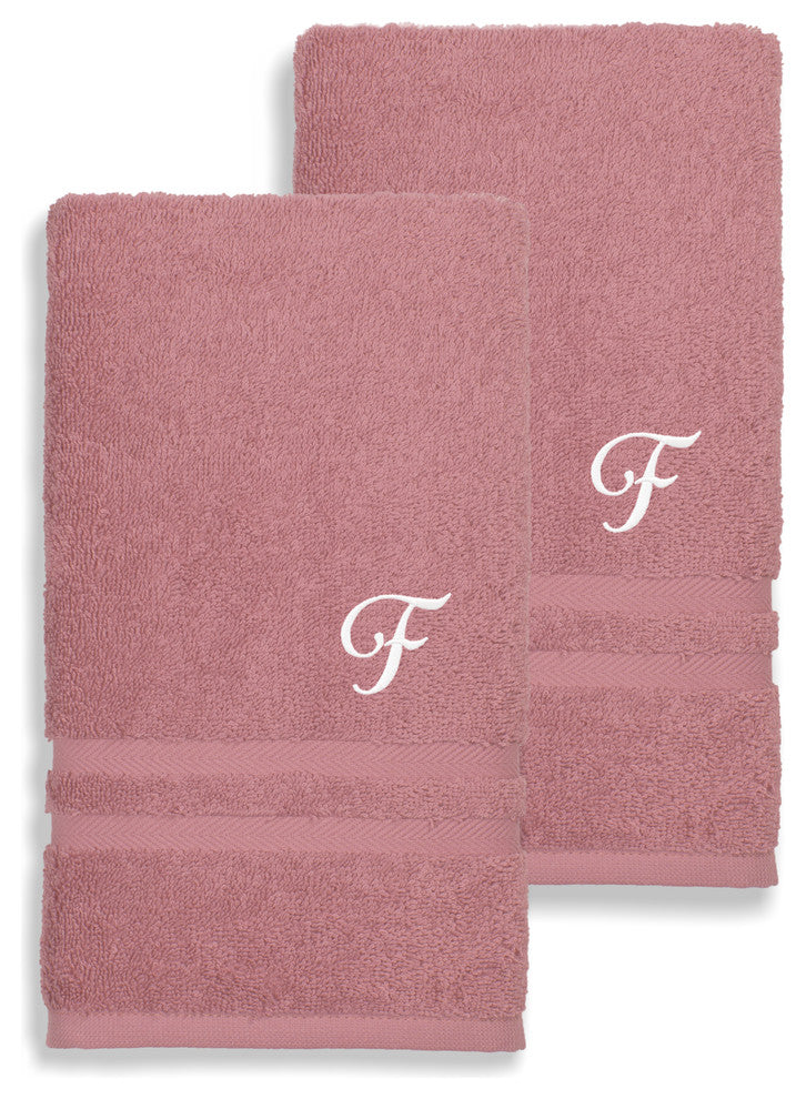 Denzi Hand Towels With Monogrammed Letter, Set of 2, F