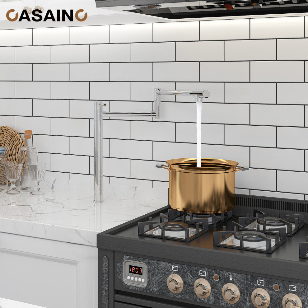 Pot Filler Faucet Deck Mount Stove Kitchen Faucets Dual Handle Folding Faucet, Chrome Plating