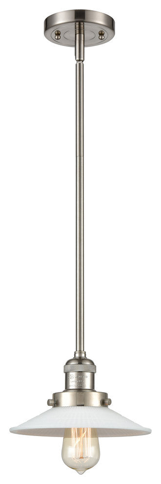 Halophane 1-Light Mini Pendant, Brushed Satin Nickel, Matte White Halophane