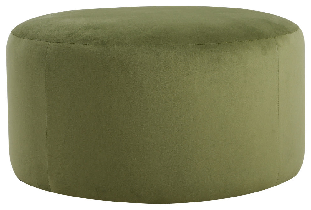 Inia Modern Upholstered Velvet Round Ottoman, Olive Green