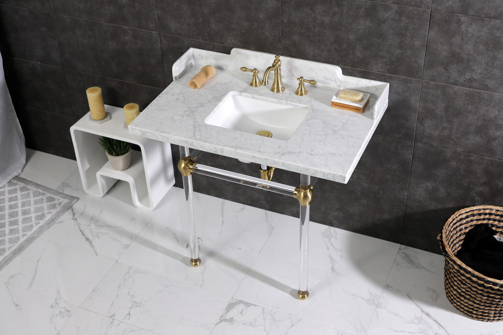 Kingston Brass LMS3630MASQ7 36" Carrara Marble Console Sink, Acrylic Legs