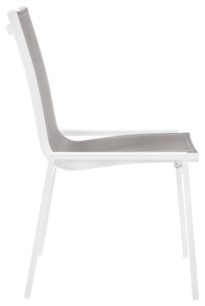 Nizuc Outdoor Armless Dining Chair (Set of 2), Gray Fabric, White Frame