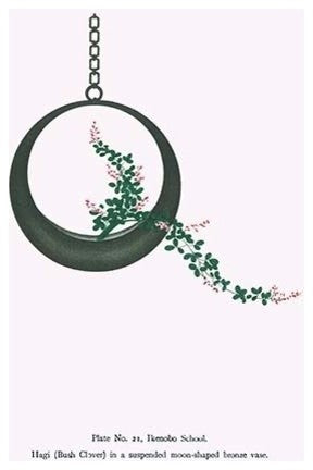 Hagi (Bush Clover) in a Suspended Moon-Shaped Bronze Vase- Fine Art Giclee Print