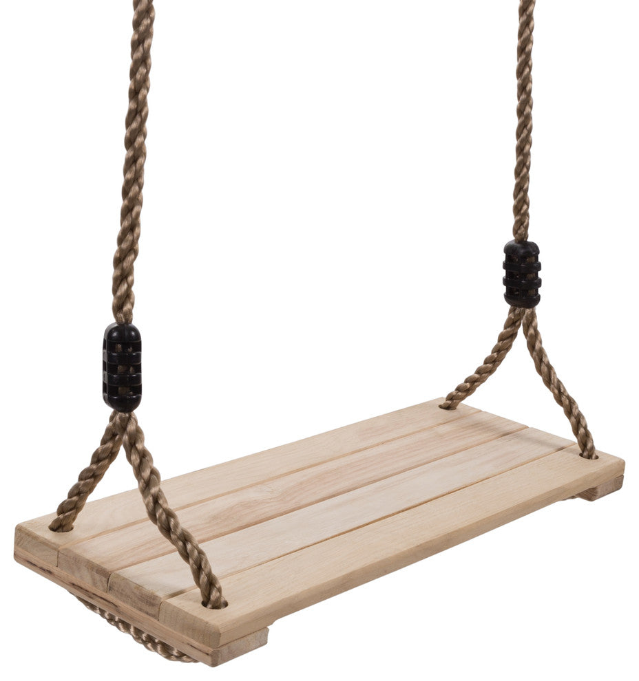 Wooden Swing, Outdoor Flat Bench Seat, Adjustable Nylon Rope