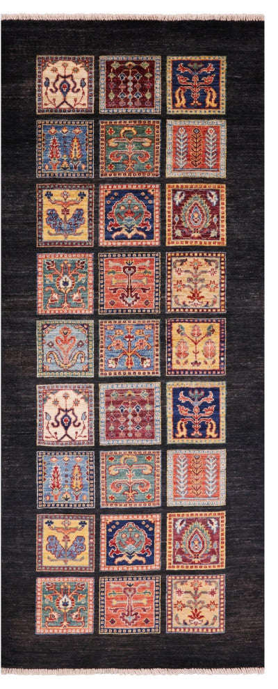 2' 8" X 6' 7" Handmade Black Persian Garden Design Wool Runner Rug Q10685