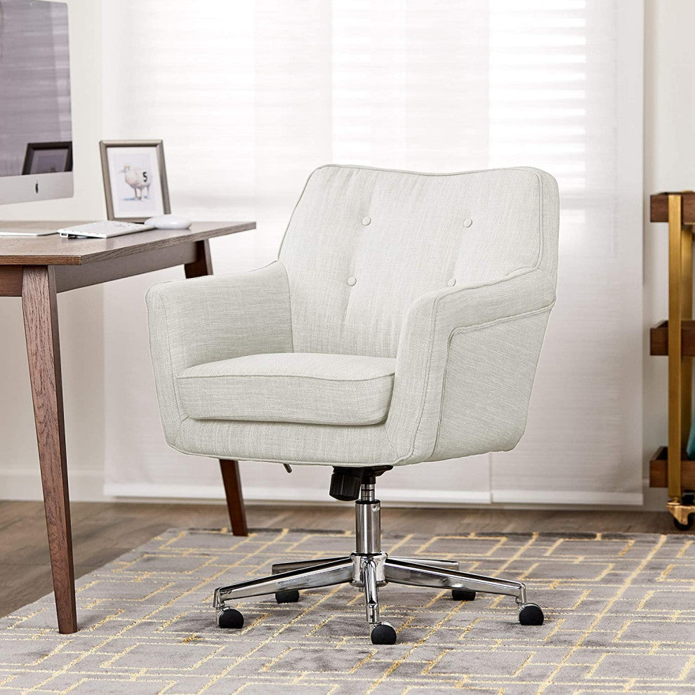Contemporary Office Chair, Chrome Base and Foam Upholstered Seat, Ivory