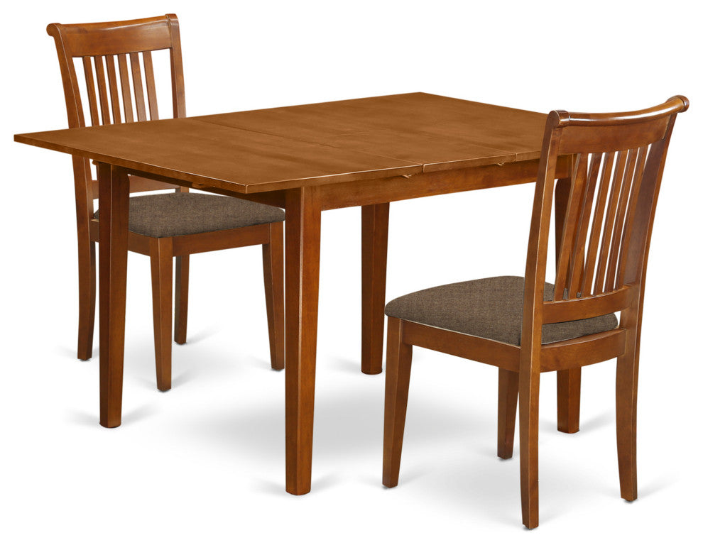 3 Pc Set Milan Kitchen Table Featuring Leaf, 2 Seat Chairs In Saddle Brown