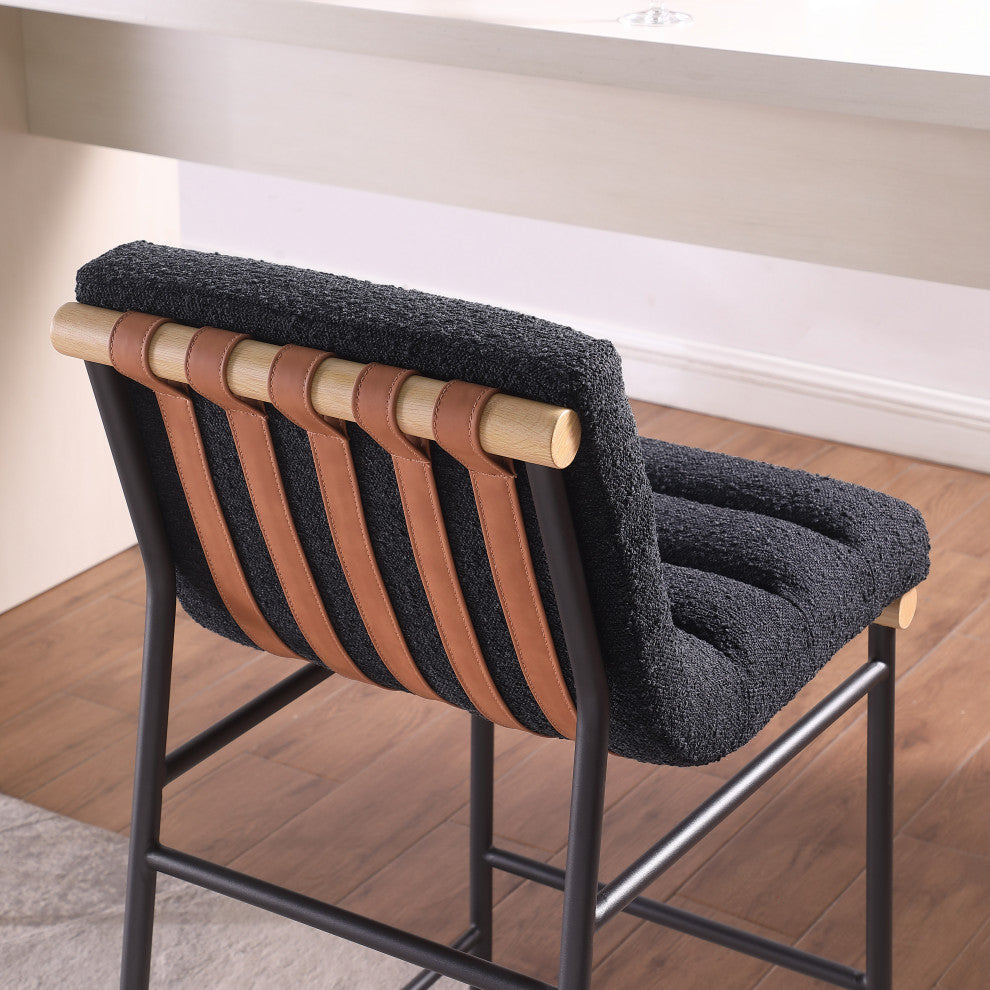 Lahni Boucle Fabric Counter Height Chair, Black