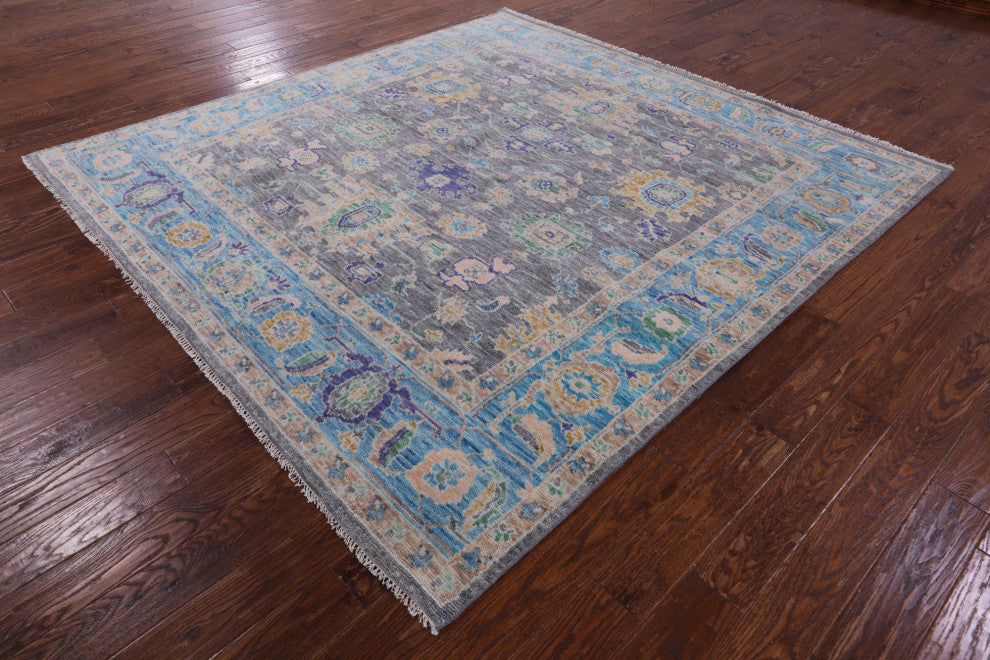 8' Square Handmade Turkish Oushak Wool Rug - Q13440