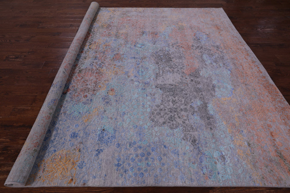 9' Square Wool and Silk Modern Handmade Rug Q11791