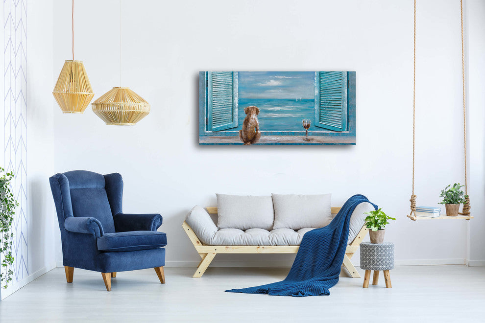 "Waiting For My Best Friend" Hand Painted Canvas Art, 55"x27.5"
