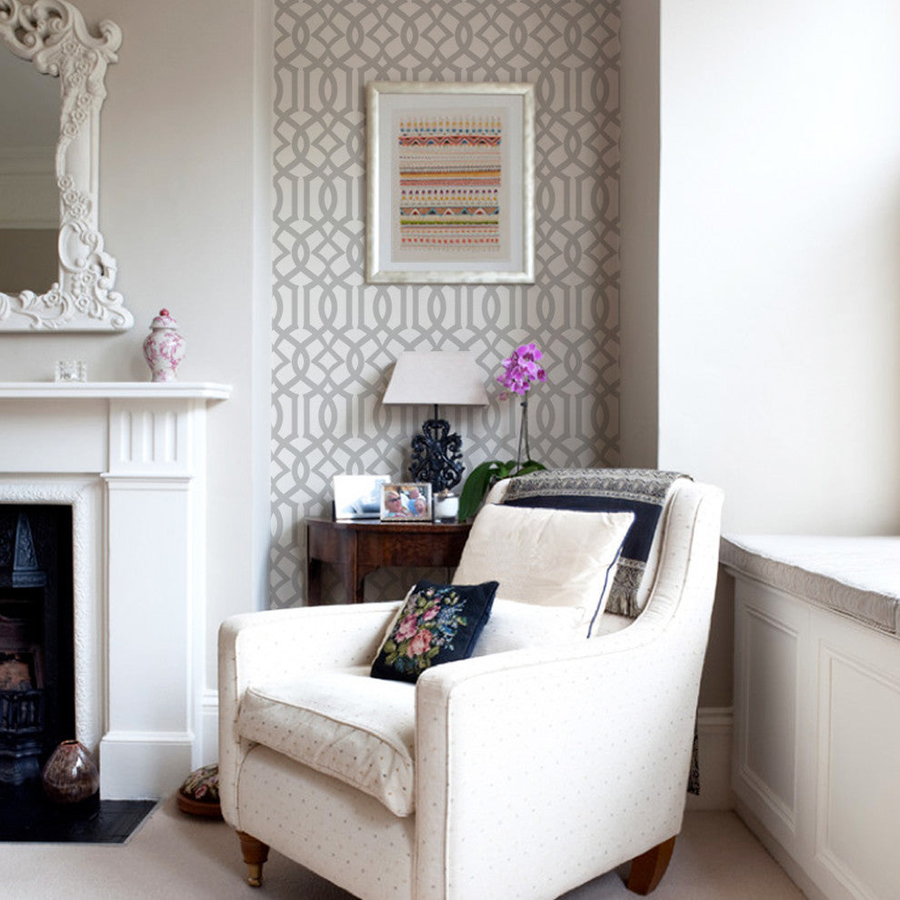 Avant Trellis Peel and Stick Vinyl Wallpaper, Gray, 24"w X 108"h